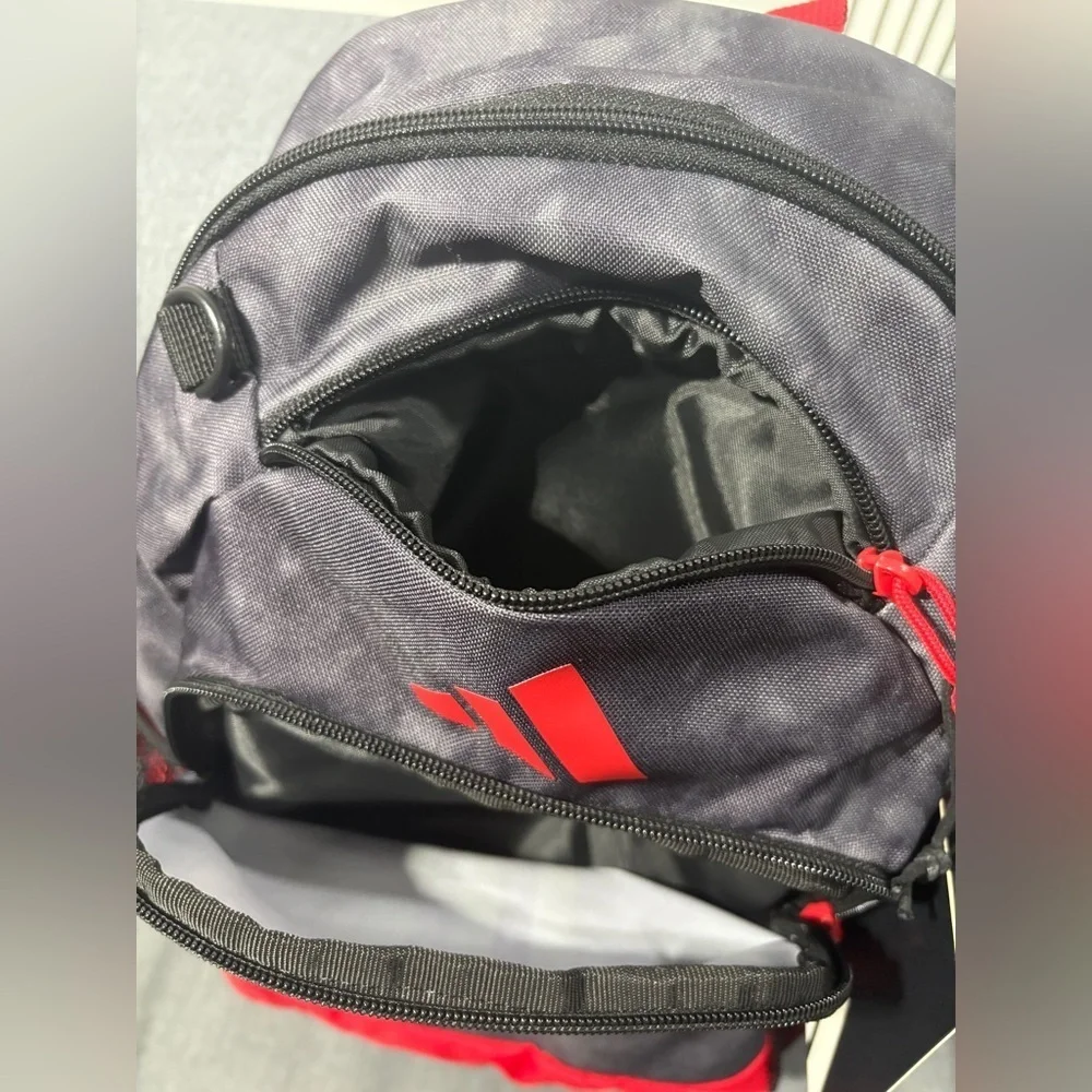 Adidas Men's Black and Red Striped Backpack